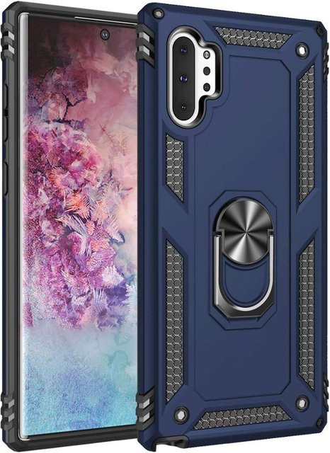 Samsung Galaxy Note 10 Plus Schutzhülle Armor in Blau mit Magnet Autohalter und Ring - Bild 1