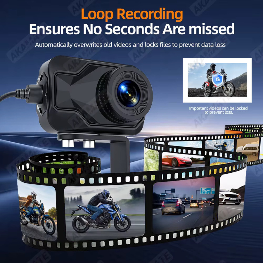 AKAMATE Action Camera 2K HD Motorradkamera mit Loop-Aufnahme und Apple Find My sowie Android Locate Link zur Positionsüberprüfung in Schwarz - Bild 2