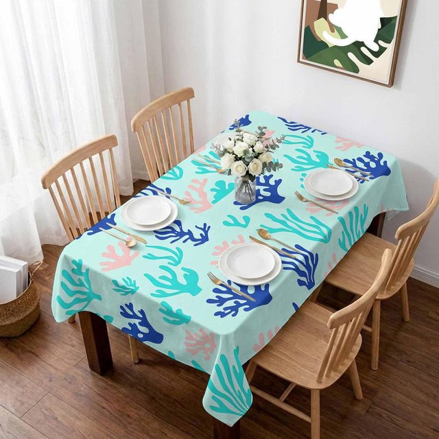 Wasserdichte rechteckige Tischdecke von JMG Household Supplies in Türkis mit Meeresufer-Design, B/B/H: 90 x 140 cm - Bild 1