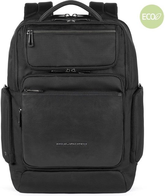 Piquadro Macbeth Fast-check Laptoprucksack für 15,6 Zoll aus Leder und recyceltem Material in Schwarz - Bild 1