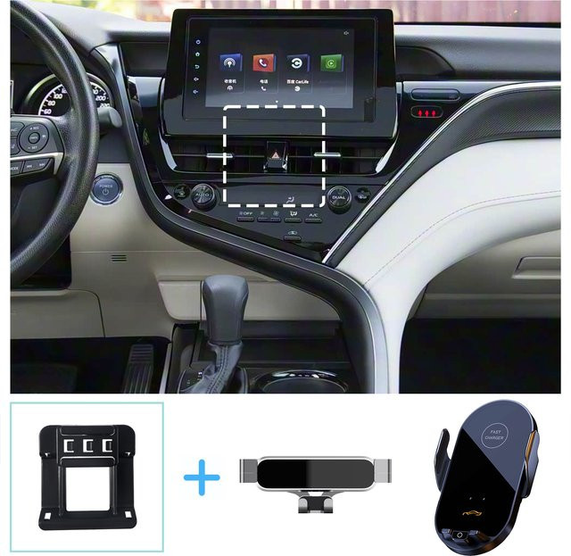 Drahtlose Smartphone-Ladehalterung für Toyota Camry XV 70 (2021-2023) mit Schwerkraft-Mechanismus, Schwarz - Bild 1