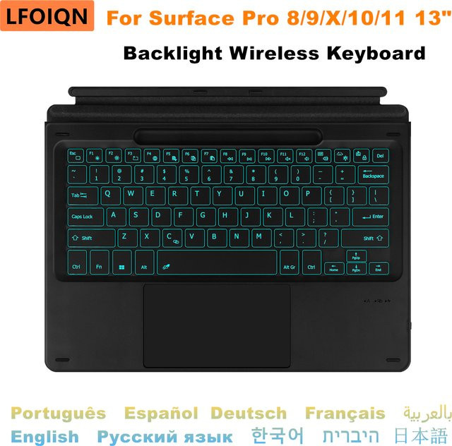 LFOIQN Bluetooth Tastaturhülle mit Hintergrundbeleuchtung und Trackpad für Microsoft Surface Pro 8 9 10 11 X 13 Zoll in Schwarz - Bild 1