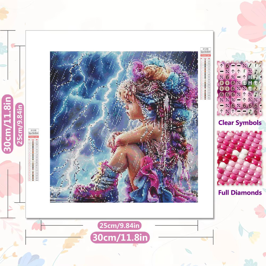 EverShine Diamantmalerei Mädchen DIY 5D Porträt Mosaik Regen Bild mit Strass Wanddekoration, Mehrfarbig, Durchmesser: 20 cm - Bild 2