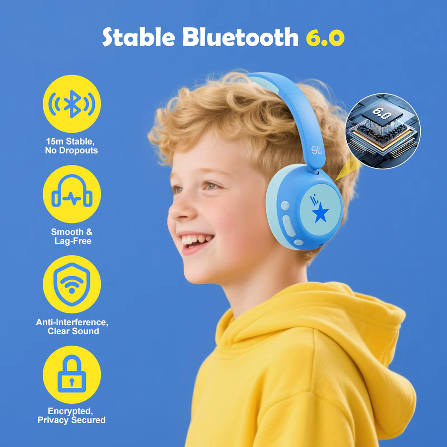 Steellumen Bluetooth 6.0 Kopfhörer für Kinder und Kleinkinder mit aktiver Geräuschunterdrückung (ANC) in Pink oder Blau - Bild 2