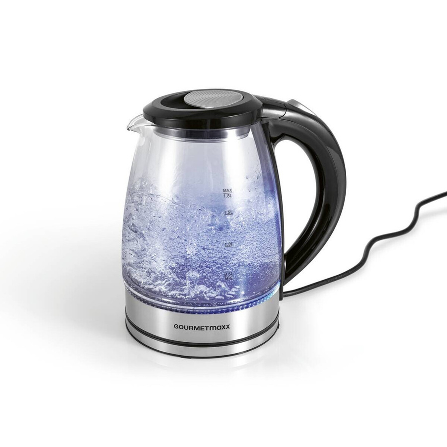 GOURMETmaxx Glas-Wasserkocher aus Edelstahl in Schwarz und Transparent mit 1,8 l Volumen und Auto-Shutoff-Funktion - Bild 2