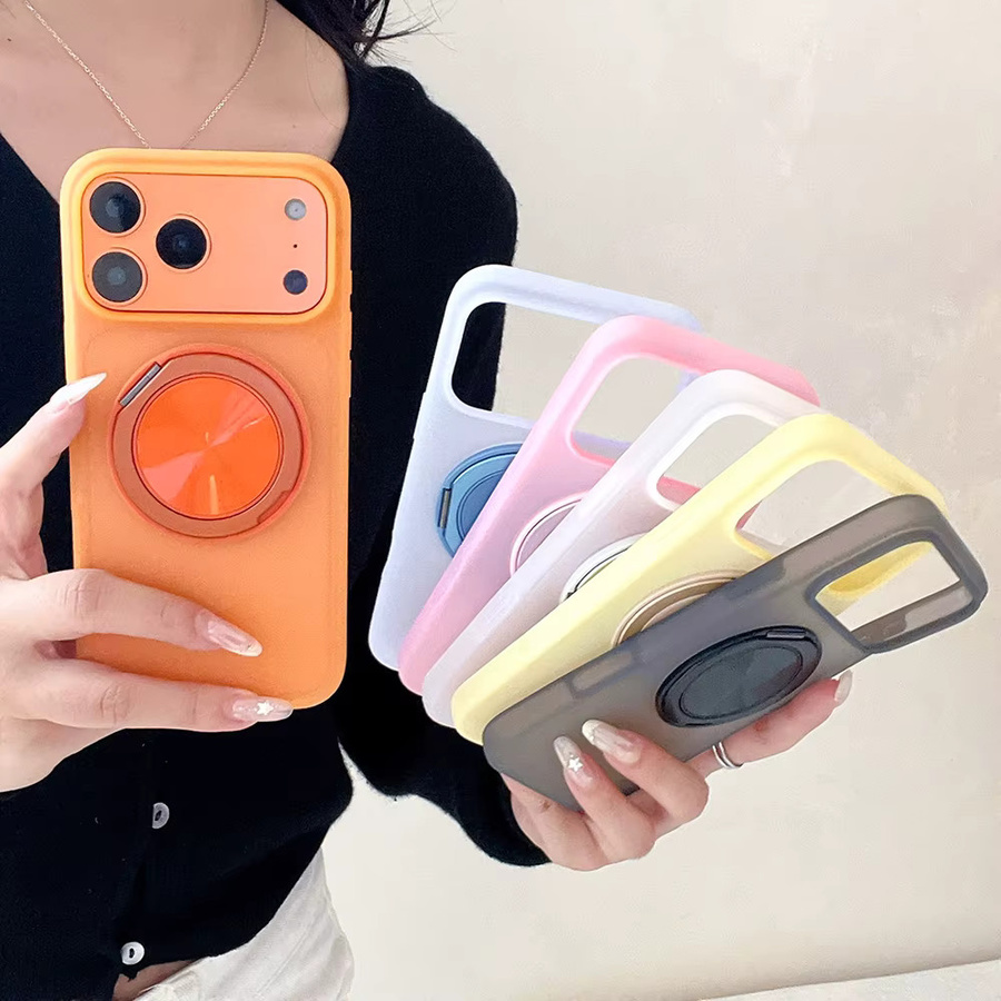 Eurynome Schutzhülle für iPhone mit 360 Grad Ringständer und Schreibtischhalterung, mattiert und stoßfest, Transparent Orange - Bild 3