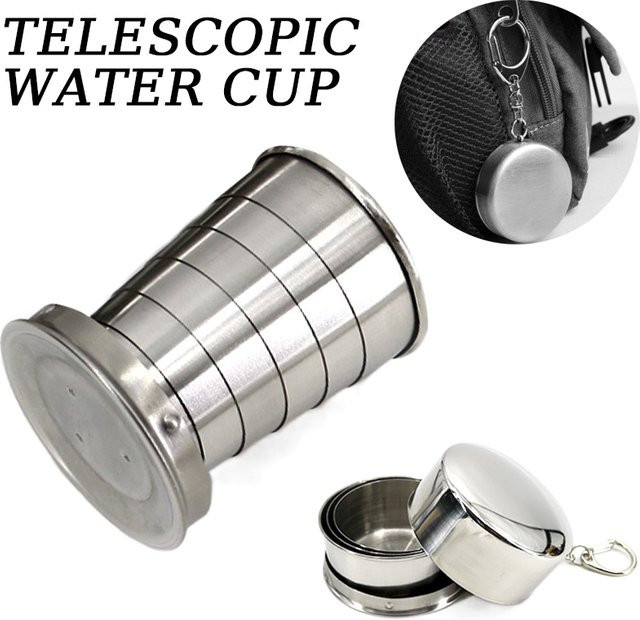 Tragbarer Edelstahl-Klappbecher von VIE LENTE in Silber für Camping und Outdoor, Teleskopbecher für Tee und Getränke - Bild 1