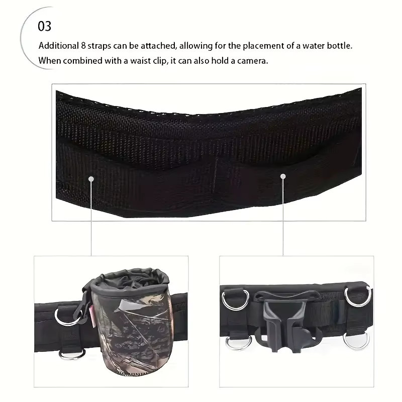 MovingMic DSLR-Kamera-Hüftgurt in Schwarz, multifunktionales Outdoor-Fotografie-Zubehör für SLR/DSLR, Stative, Taschenlampen und Wasserflaschen - Bild 3