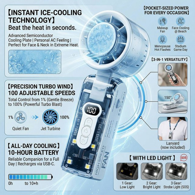 Fireurus Tragbarer Mini Eiskühlventilator USB wiederaufladbar in Weiß - Bild 1