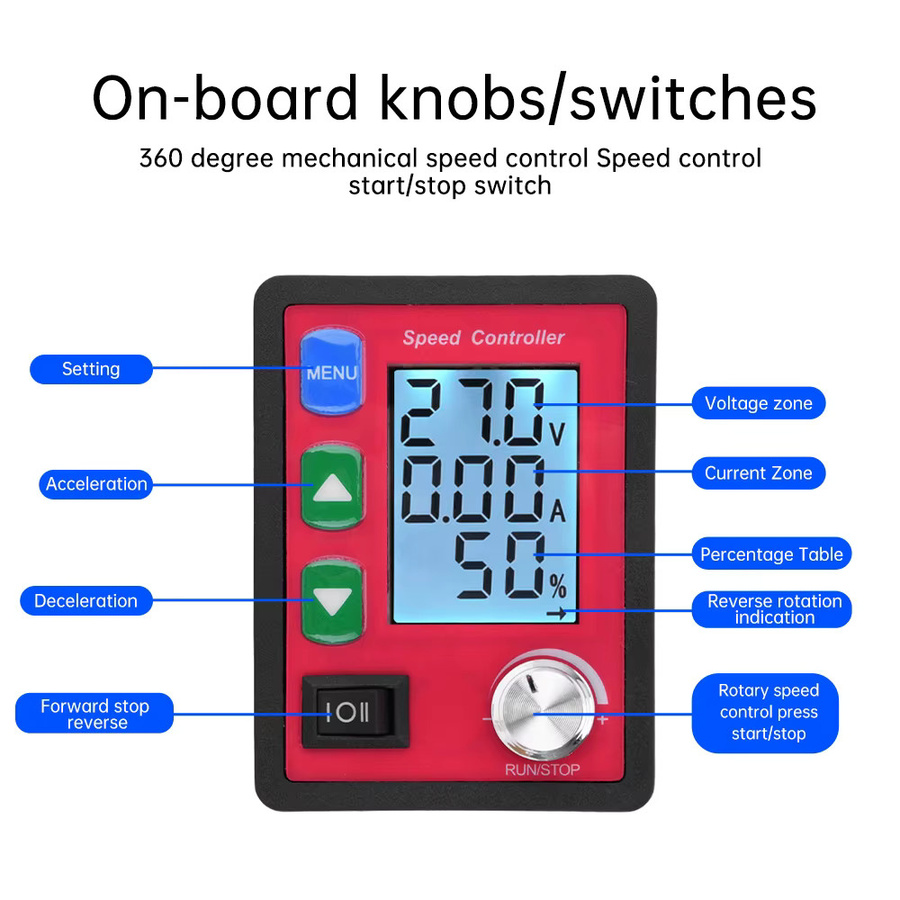 PWM DC Motor Drehzahlregler mit Display und Fernbedienung für 12V 24V 48V in Rot - Bild 3