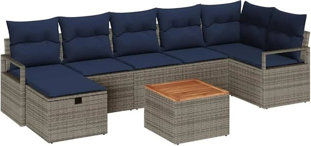 vidaXL Gartensofa-Set aus Poly-Rattan in Grau mit 8 Teilen, inklusive Kissen, Ottoman, Couchtisch und integriertem Stauraum - Bild 1