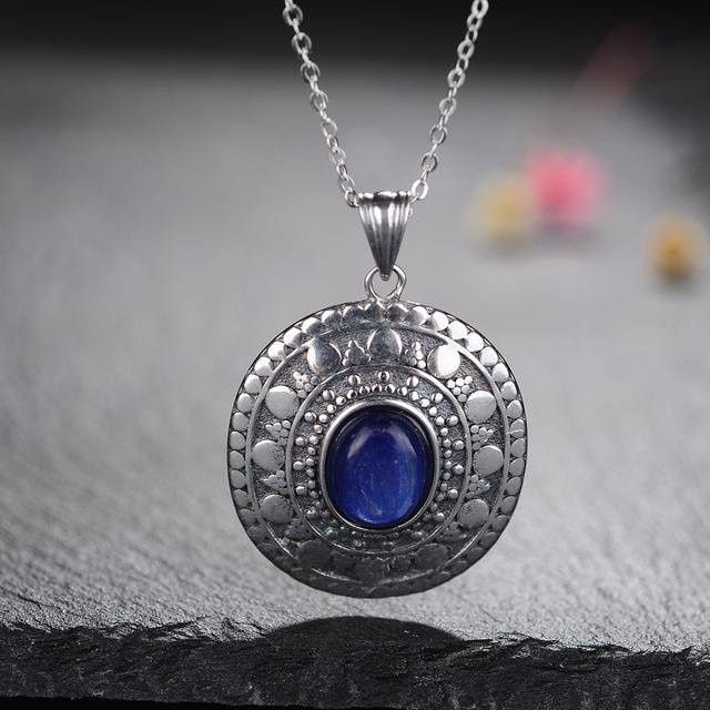 Wucifang Jewelry Halskette, ovaler Kyanit-Anhänger, 925 Sterlingsilber, 45 cm, Unisex - Bild 1