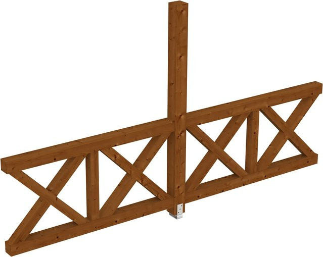 Skan Holz Paravent Seitenwand mit Andreaskreuz aus Fichte in Nussbaum, B/H: 78,5 x 210 cm - Bild 1