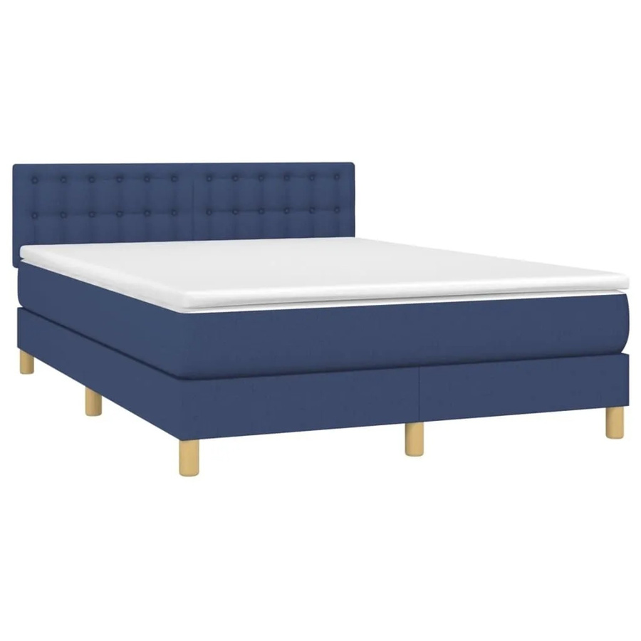 vidaXL Boxspringbett mit Matratze in Blau und Weiß, Hybridbett mit LED-Unterbettbeleuchtung und USB-Ladeport, B/T: 140 x 200 cm - Bild 2