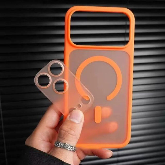 Original Matte 2 in 1 MagSafe Hülle Candy Translucent Armor Wireless Charging Cover für iPhone 17 Air, 16, 15, 14, 13 Pro Max in Orange Transparent - Bild 1