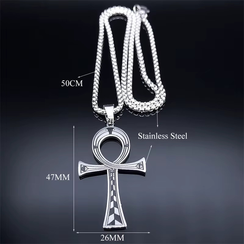 Lovely FAJA Anhänger Halskette, Ankh Kreuz, Edelstahl, Silber, Unisex - Bild 5