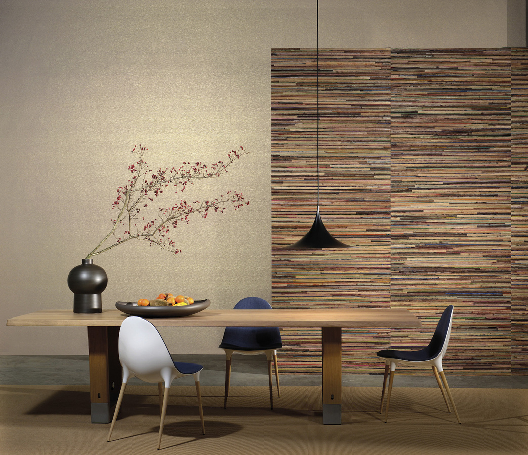 Omexco Tapete Seraya 14 SRA1402 mit abstraktem Streifenmuster in Beige und Rot - Bild 1