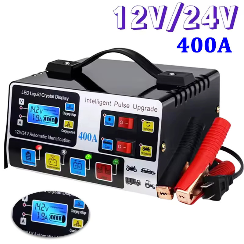 Lenovo Automatisches Batterieladegerät 400A 12V/24V 220W mit Impulsreparatur in Schwarz - Bild 2