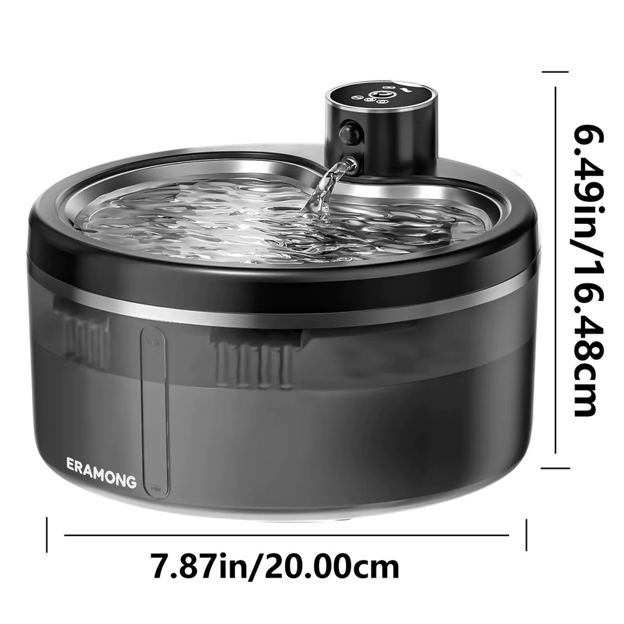 LABEKA Kabelloser Katzenwasserbrunnen mit intelligentem Sensor und 4000mAh Akku, wiederaufladbarer Edelstahl Haustier-Wasserspender, Schwarz oder Silber - Bild 5