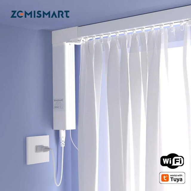 Zemismart WiFi-Vorhangmotor mit elektrischer Schiene und RF-Fernbedienung in Weiß, kompatibel mit Tuya-App, Alexa und Google Home - Bild 1