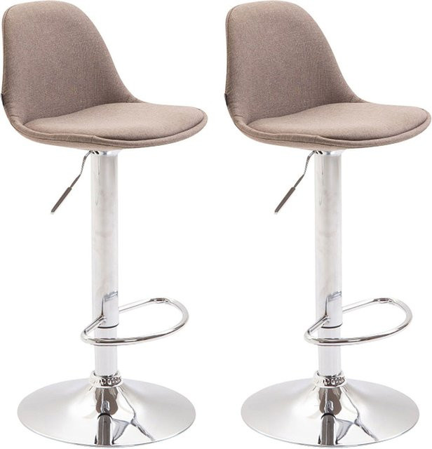 TPFLiving 2er Set Barhocker Kilian in Taupe mit Metallgestell in Chromoptik und Stoffbezug - Bild 1