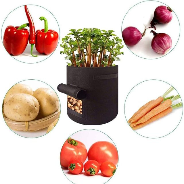Kartoffel-Wachstumsbeutel aus Stoff als Pflanztopf mit Klappe und Griffen für Gemüse, Tomaten und Karotten, Schwarz - Bild 1
