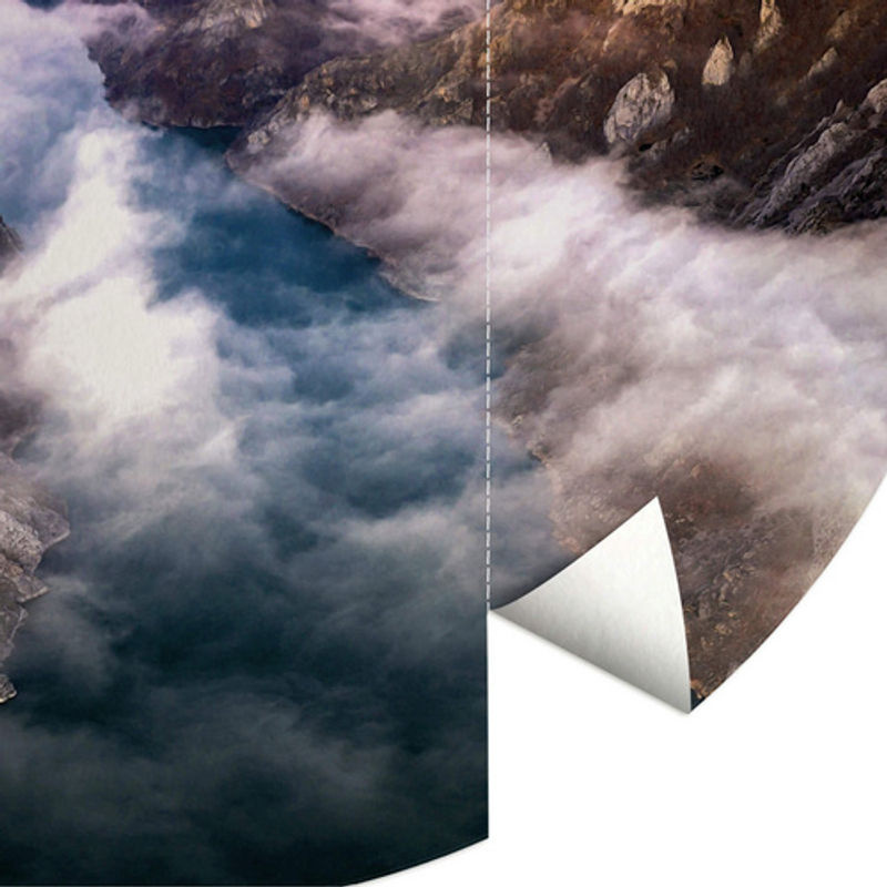 K&L Wall Art Runde Vliestapete Cuadrado Wolken Bergspitze, mehrfarbig, matt - Bild 3