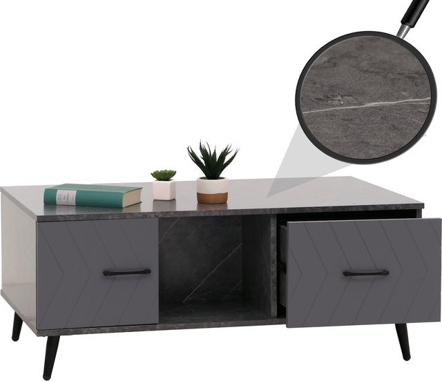Couchtisch MCW-N89 in Grau mit Marmor-Optik und Fischgrätenmuster, B/T/H: 103 x 42 x 60 cm - Bild 1