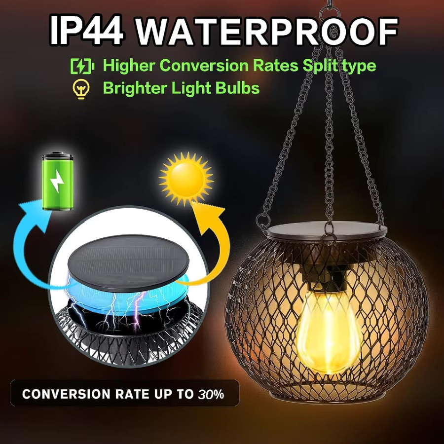 WELPUR Solar-Laterne aus Metall in Schwarz für Garten und Terrasse, wasserdichte Vintage Hängelampe mit warmweißem Licht, IP44 - Bild 3