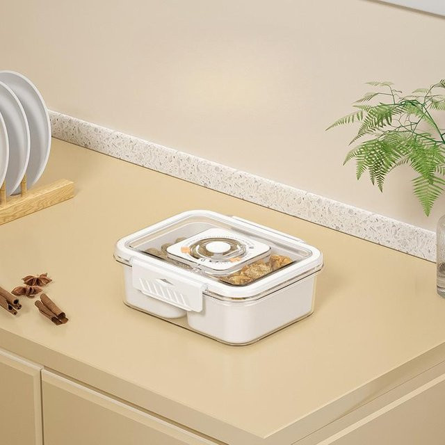 Kühlschrank-Aufbewahrungsbox mit Fächern und Deckel, luftdichter Organizer für Obst, Gemüse und Snacks, Farbe: Weiß/Transparent - Bild 1