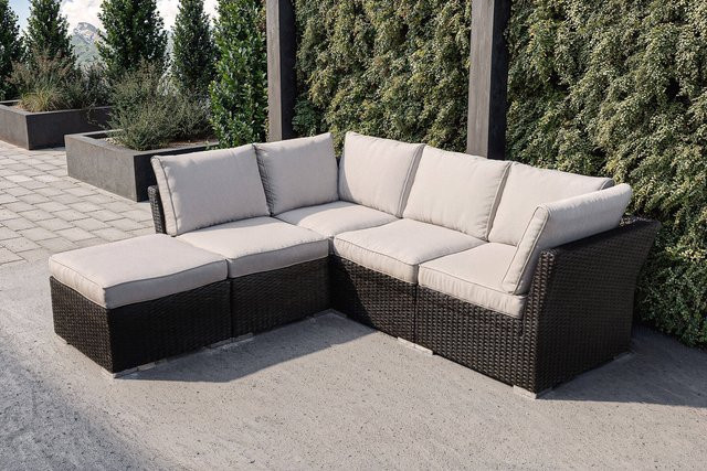 OUTFLEXX Gartenlounge in L-Form mit Kissenboxfunktion, schwarz/weiß, wetterfestes Polyrattan und Aluminiumgestell - Bild 1