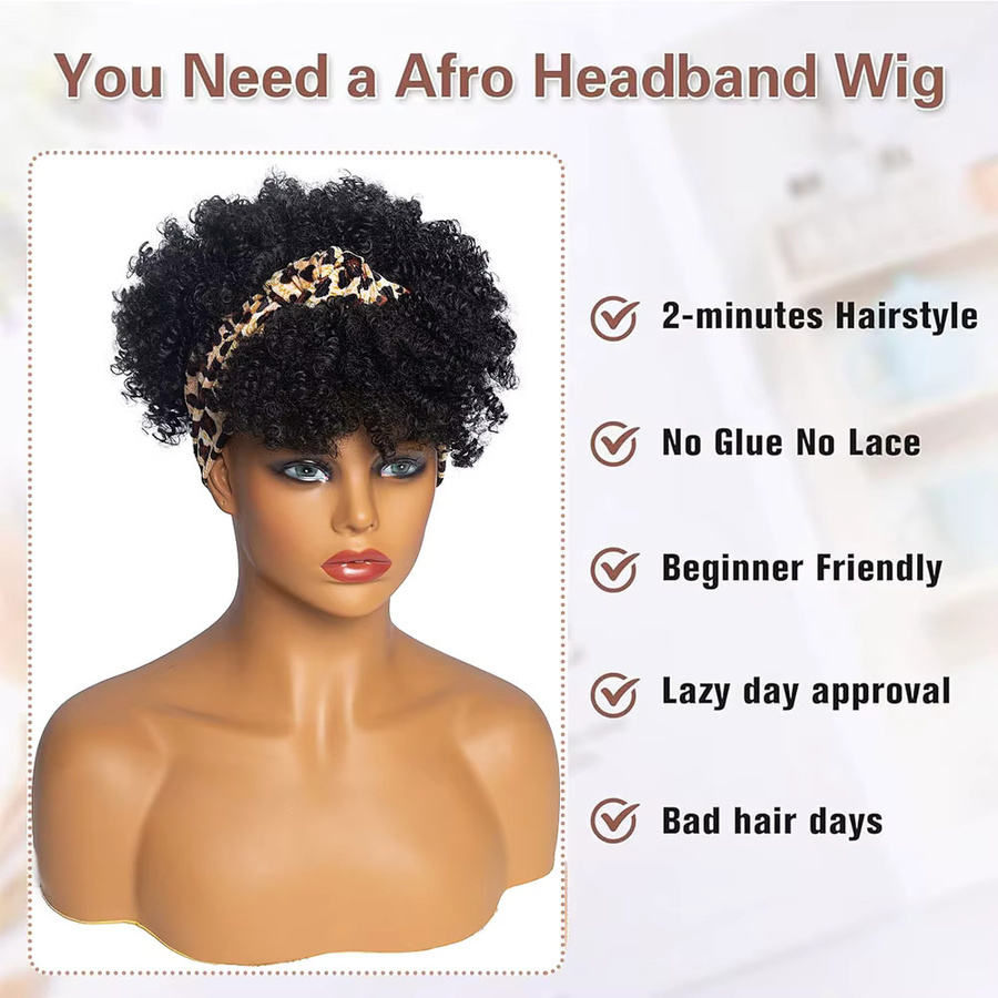 Manetique Afro Locken Stirnband-Perücke mit Pony, kurz, synthetisch - Bild 5