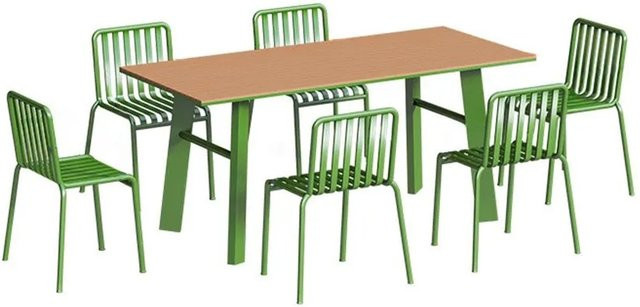 360Home Gartenmöbel Set 7-teilig in Grün mit Esstisch 160 cm und 6 Stühlen YZLY6 - Bild 1