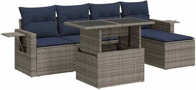 vidaXL 6-teilige Garten-Sofagarnitur aus Poly-Rattan mit Kissen in Grau - Bild 1