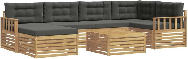 vidaXL Outdoor-Sofagarnitur aus Akazienholz mit 7 Kissen in Anthrazit und Weiß - Bild 1