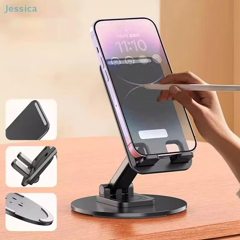 Universeller faltbarer Telefonständer aus Aluminiumlegierung in Schwarz, 360 Grad rotierender Handyhalter für Smartphones und Tablets - Bild 2