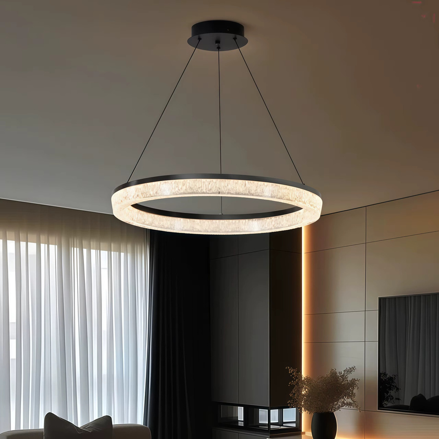 IRALAN LED Kronleuchter in Schwarz mit Kristall-Elementen, dimmbarer Ring-Pendelleuchte für Wohnzimmer, Esszimmer und Schlafzimmer - Bild 2