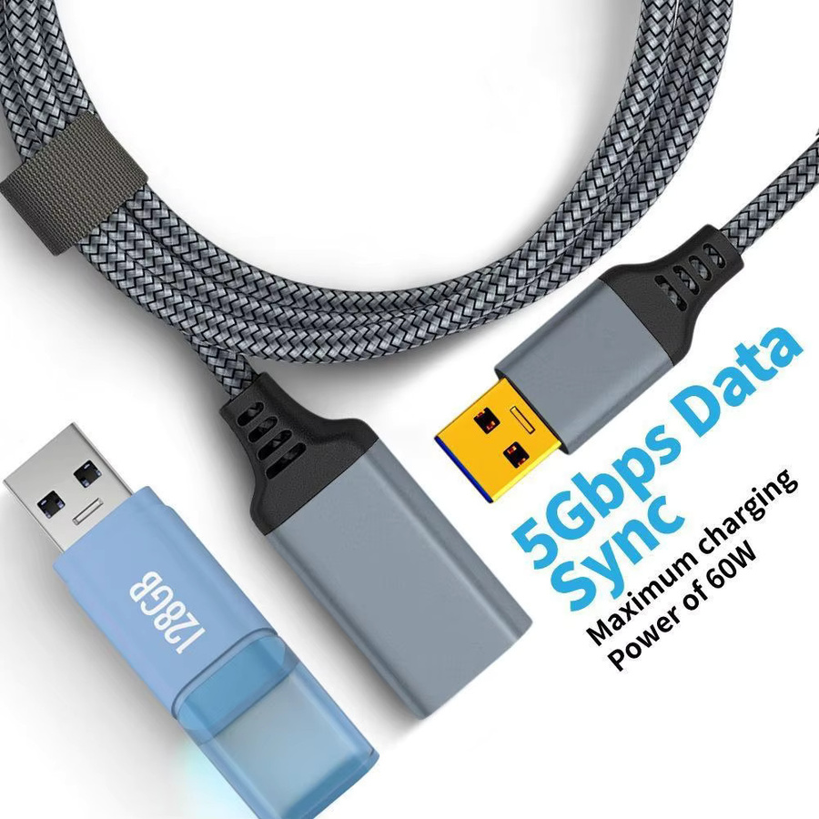 USB 3.0 Verlängerungskabel Stecker auf Buchse in Grau, 1,8 m, geflochtenes Hochgeschwindigkeits-Datenübertragungskabel für Tastatur, Maus und Flash-Laufwerke - Bild 4