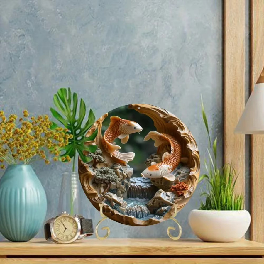 Potdemiel Runde Wandkunst aus Aluminium mit Koi-Motiv in Multicolour, Durchmesser: 20 cm - Bild 2