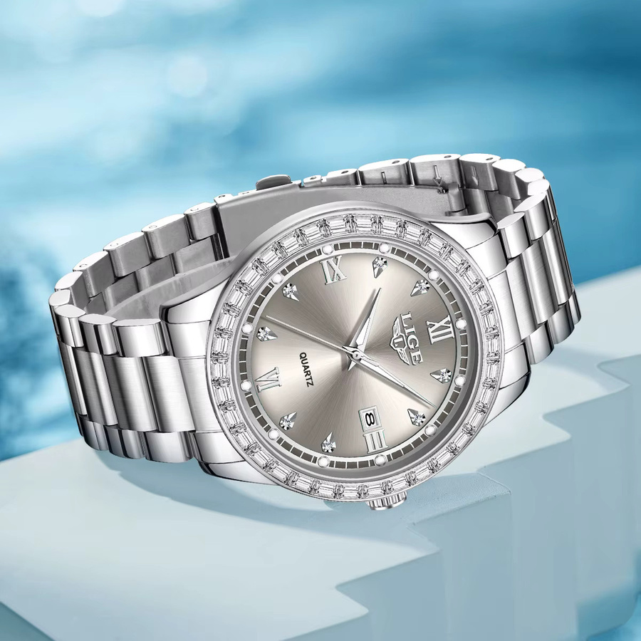 LIGE Armbanduhr, Quarz, Edelstahl, Diamantbesetzt, Grau, Damen - Bild 2