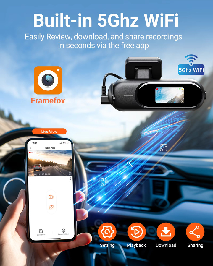 Etymoofox 4K UHD Dashcam mit WLAN und Nachtsicht, Dual-Kamera-System für vorne und hinten, 24H Parkplatzüberwachung, Blackbox in Schwarz - Bild 4