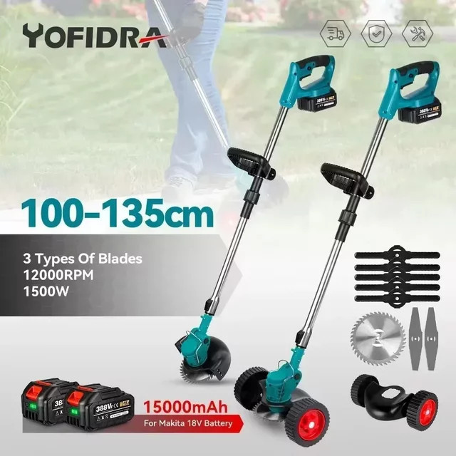 Yofidra Schnurloser elektrischer Rasenmäher und faltbarer Trimmer mit 8 Zubehörteilen, kompatibel mit Makita-Akkus - Bild 1