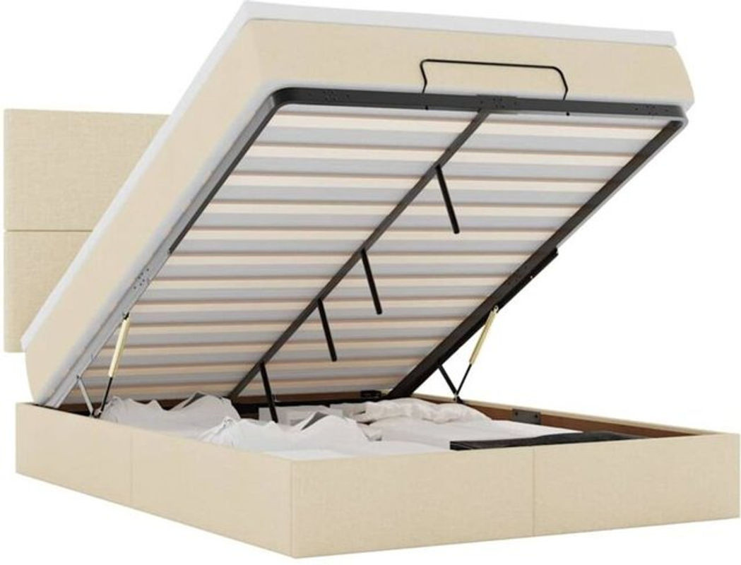 vidaxl Ottoman Polsterbett mit Matratze und LED-Beleuchtung in Beige, B: 140 cm, L: 190 cm - Bild 1