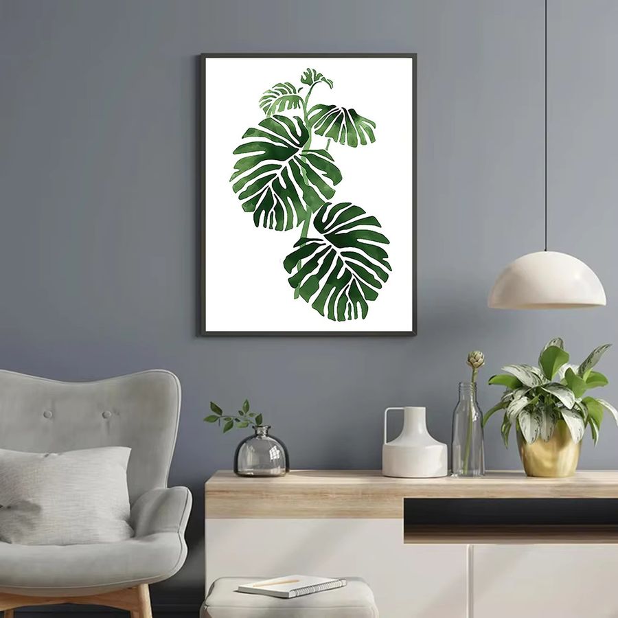 Potdemiel Nordic Wandkunst Leinwand mit botanischen Motiven Monstera Farn und Bananenblatt in Grün - Bild 3