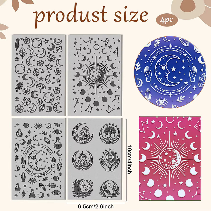 4er Set laserfähiger Gummi für Stempelgravurmaschinen mit Mond-Motiv, B/T/H: 100 x 65 x 3 mm - Bild 1