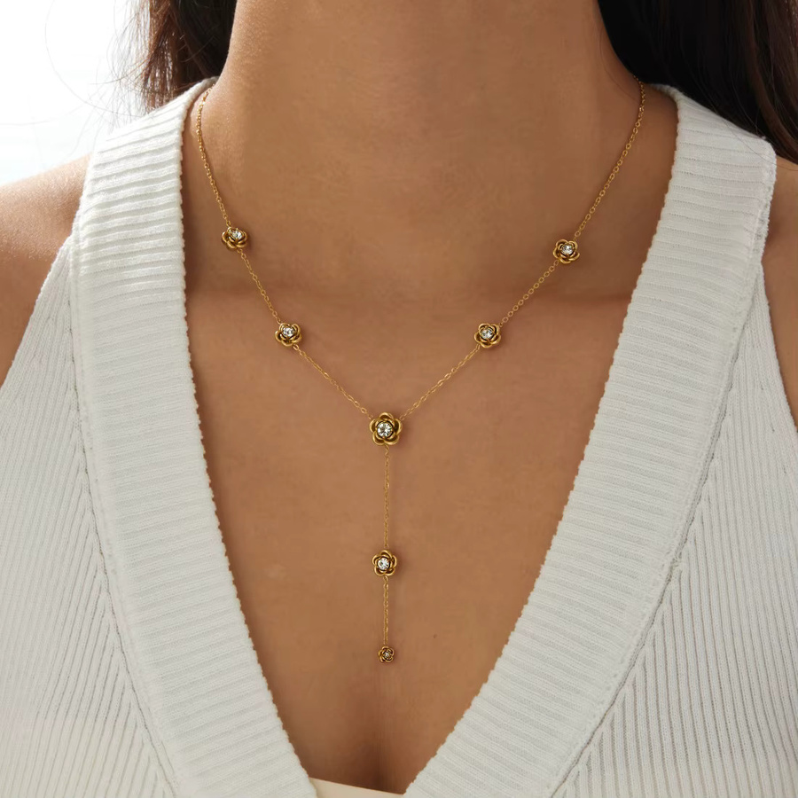 xiyanike Halskette Edelstahl, Zirkonia, Gold, Damen - Bild 2