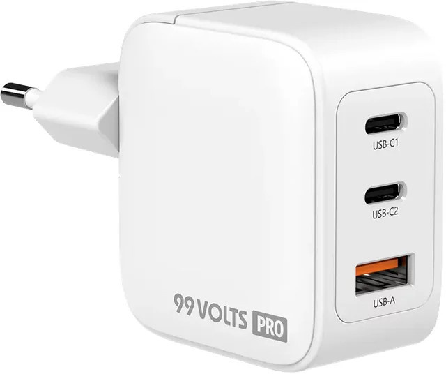 99VOLTS 70W GaN PD Power Adapter in Weiß mit 2 USB-C und 1 USB-A Anschlüssen - Bild 1
