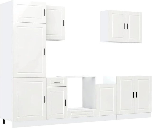 vidaXL Küchenschrank-Set Porto aus Holzwerkstoff in Hochglanz Weiß, 7-teilig - Bild 1