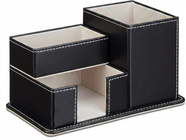 Relaxdays Stiftehalter aus Kunstleder mit 4 Fächern in Schwarz, B/T/H: 10 x 18 x 12 cm - Bild 1