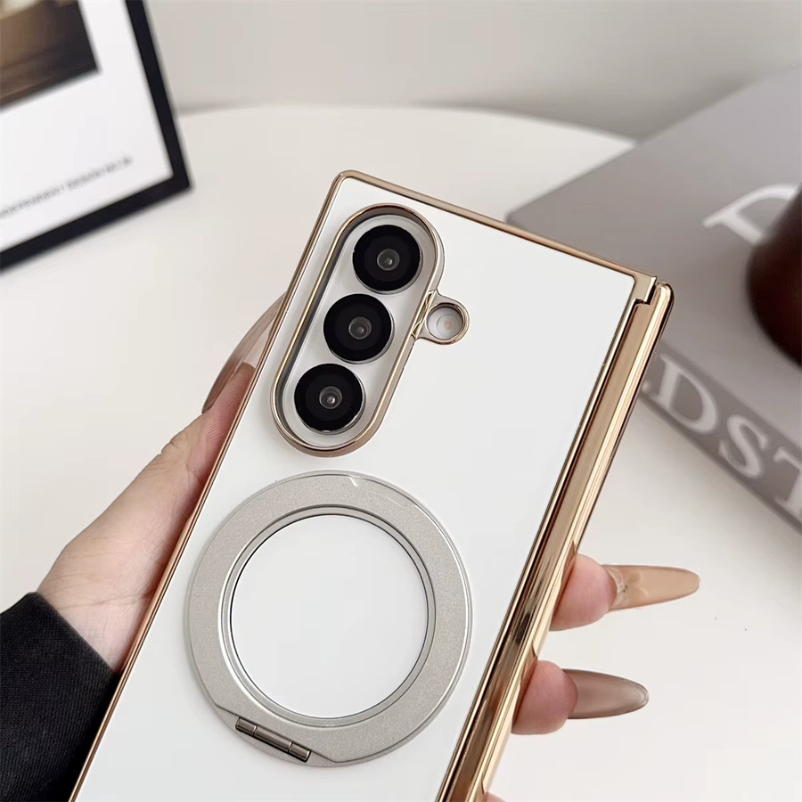 Magnetische Handyhülle für Samsung Galaxy Z Fold 7 6 5 4 mit Scharnierschutz und drehbarem Halter für MagSafe Wireless Charging in Schwarz - Bild 1
